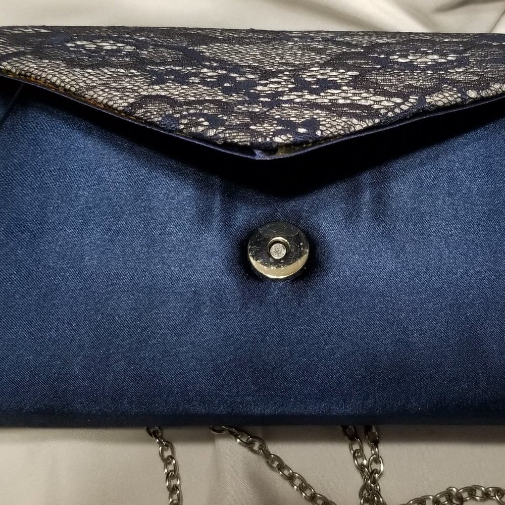 NWT Dunne Sax Satin Blue Convertible Evening Lilly Clutch by Jessica McClintock - Picture 7 of 15